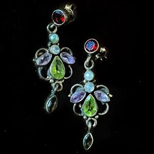 Silver, Lilac, Green, Red, White Stone Earrings
